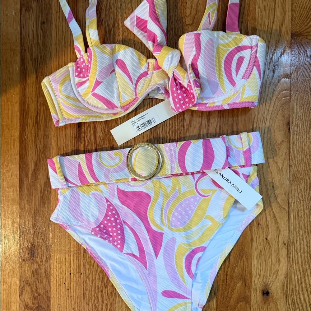 Alexandra Miro Bikini NWT:
Vibrant Pink and Yellow High Waisted Bikini Set